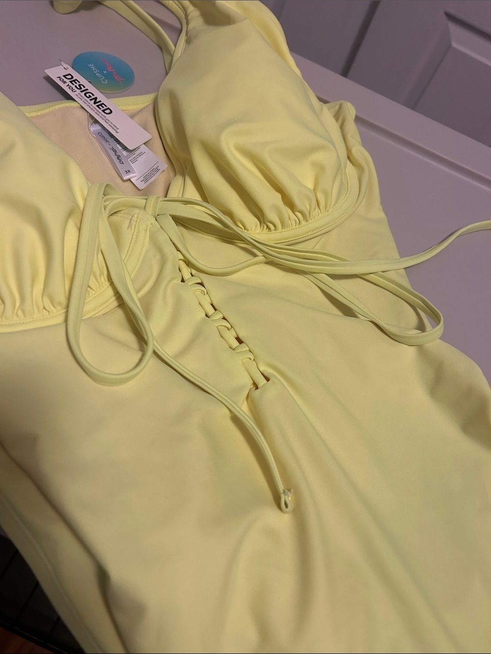 NWT Cupshe Neon Lace-Up One-Piece Swimsuit 3x - Picture 5 of 9